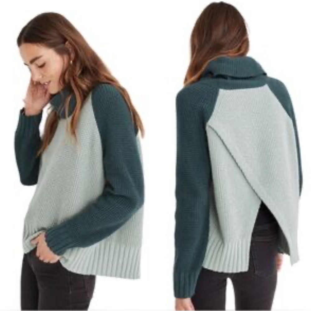 Madewell Colorblock Eastbrook Turtleneck Cross-Back Sweater Cotton-Merino Yarn S